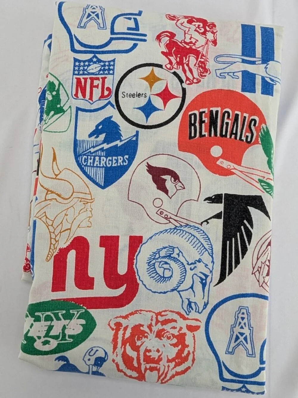 Vintage Fashion Manor NFL Teams Twin Flat Bed Sheet Muslin Penn Prest JCPenny
